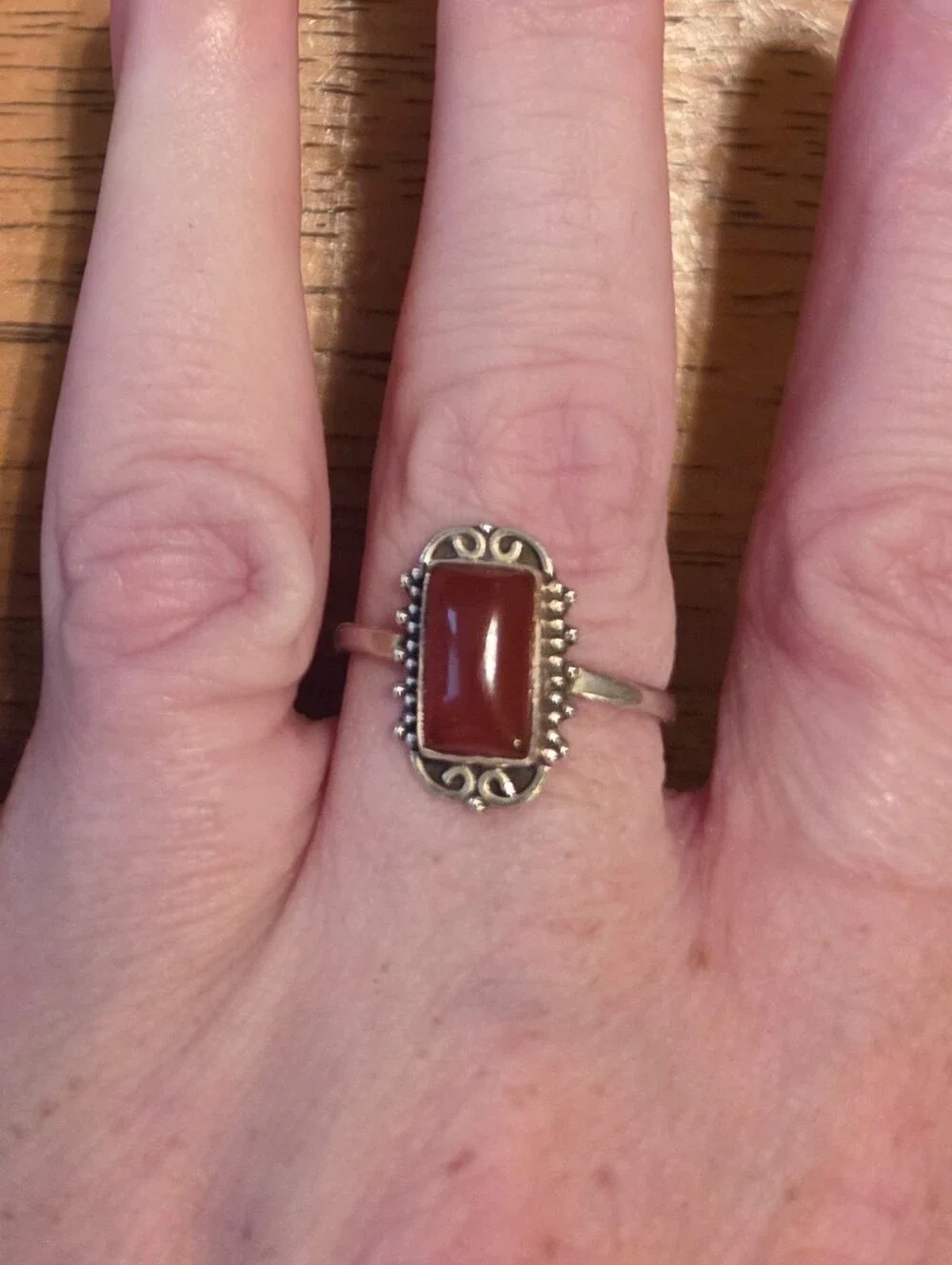 Sterling Silver Red Orange Carnelian Rectangle Ring